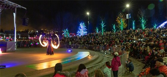 Large audience watching the Fire and light performance at Lights at Lafarge kick-off.