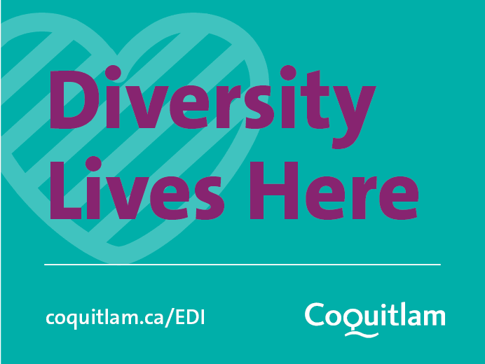 Graphic that says Diversity Lives Here in purple writing on a teal background with a watermark heart