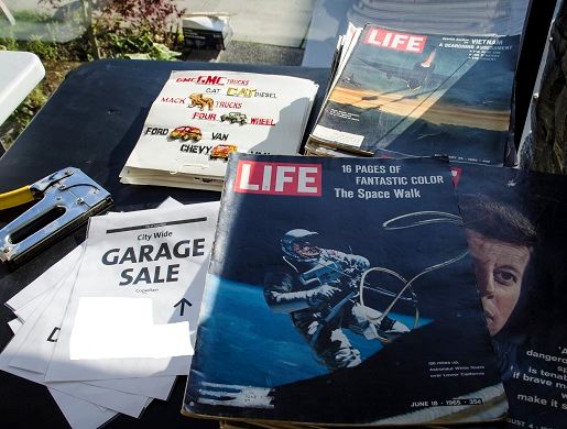 Magazines at garage sale 
