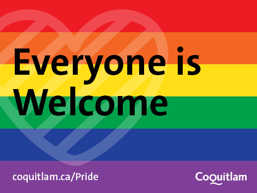 A graphic with a rainbow background that reads Everyone is Welcome.