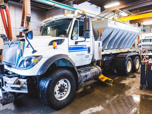 Public works vehicle prepped for winter weather