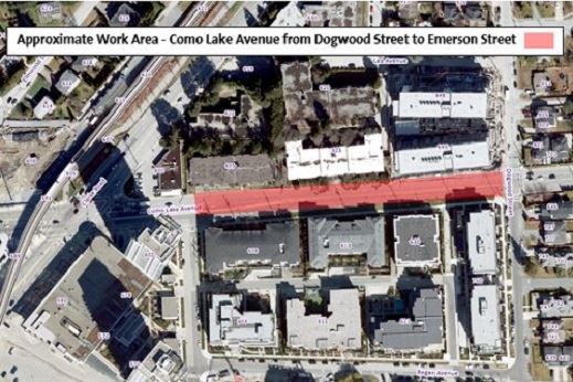 Location Map of Underground Water Utility Work on Como Lake Avenue between Dogwood Street and Emerso