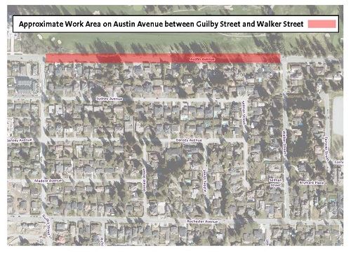 Location Map for Work Area on Austin Avenue between Guilby Street and Walker Street