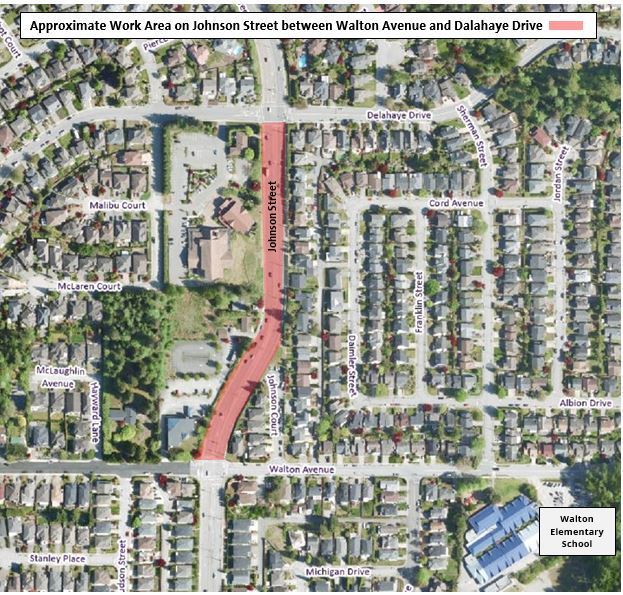 Location Map of Work Area on Johnson Street between Walton Avenue and Dalahaye Drive