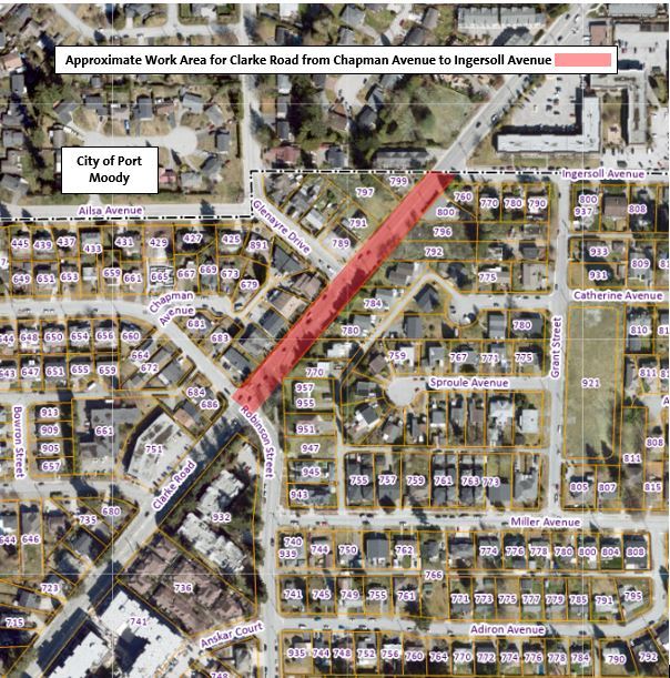 Location Map for Work Area on Clarke Raod from Chapman Avenue to Ingersoll Avenue