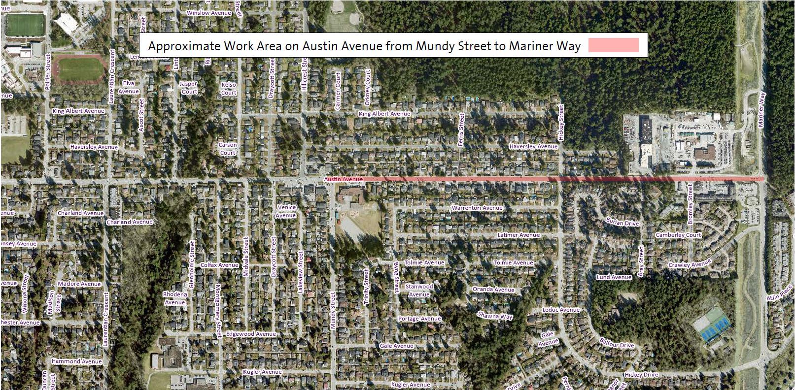 Location Map - Eastbound Austin Avenue from Mundy Street to Mariner Way