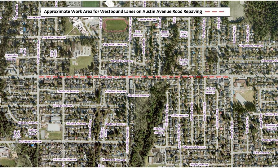 Location Map - Approximate Work Area on Westbound Lanes Austin Avenue Road Repaving