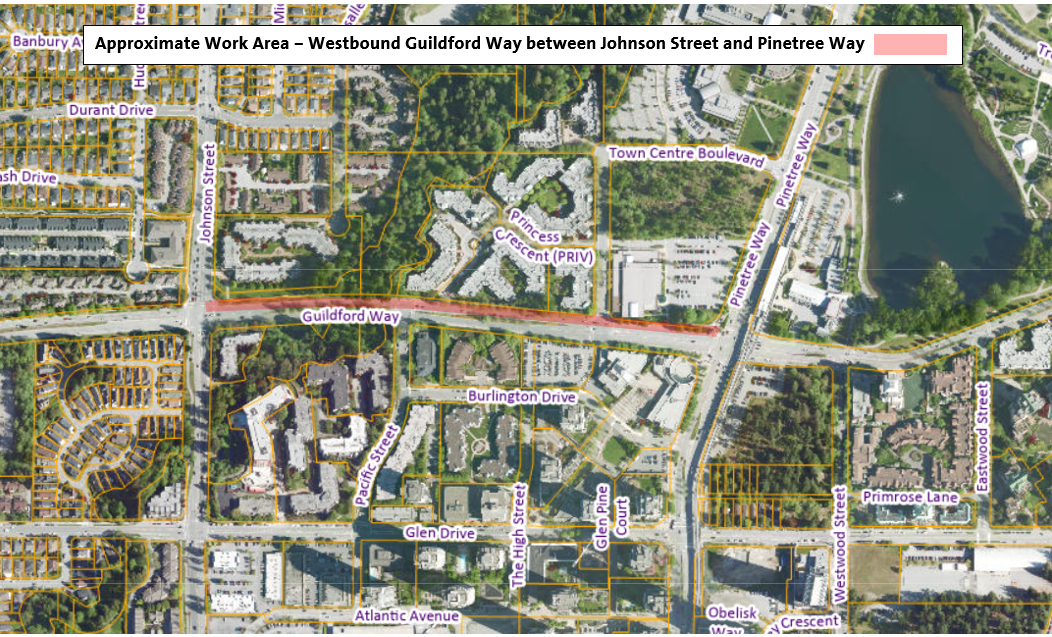 Location Map of Approximate Work Area Westbound Guildford Way from Johnson to Pinetree Way