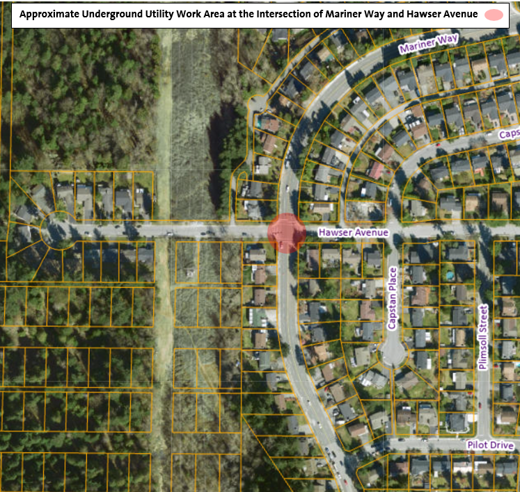 Location Map for Work Area at the Intersecion of Mariner Way and Hawser Avenue