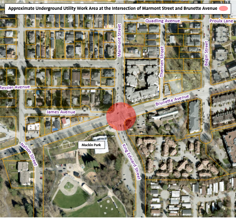 Location Map for Work Area at the Intersection of Marmont Street and Brunette Avenue