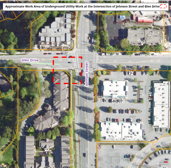 Location Map for Work Area at the Intersection of Johnson Street and Glen Drive