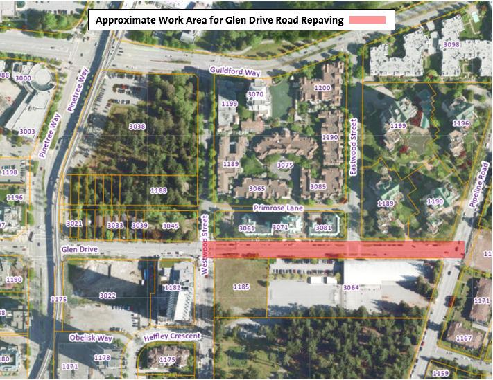 Location Map for Approximate Work Area for Glen Drive Road Repaving