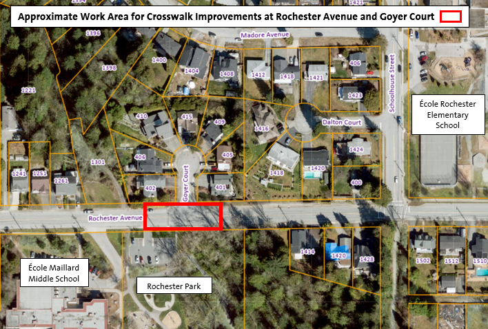 Location Map for Approximate Crosswalk Improvement Work Area at Rochester Avenue and Goyer Court