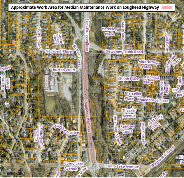 Location Map for Approximate Work Area for Maintenance Work on Lougheed Highway