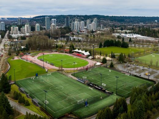 Aerial image of Percy Perry Stadium and surrounding sports fields