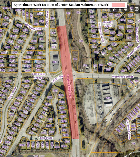 Location Map - Approximate Work Area of Centre Median Maintenance Work on Lougheed Highway and Chilk