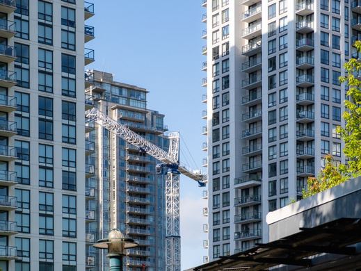 Crane between two buildings