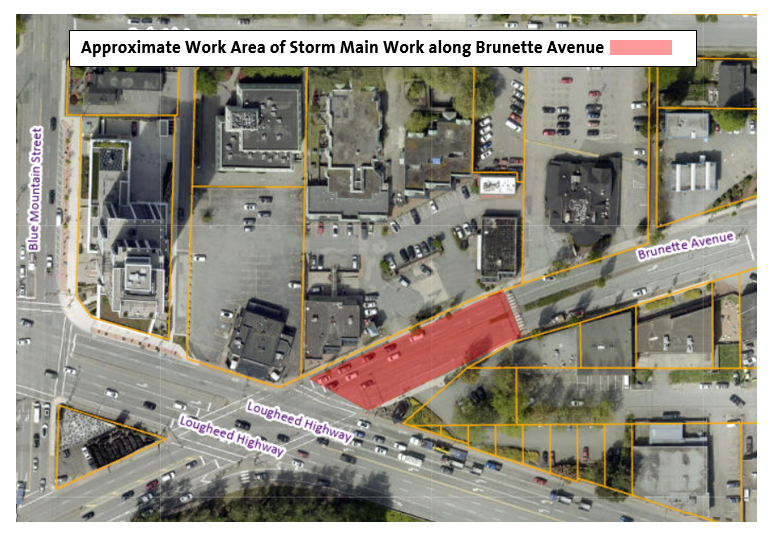 Approximate Work Area for Storm Main Work along Brunette Avenue