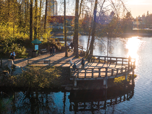 Lafarge Lake Wooden Platform at Sunset