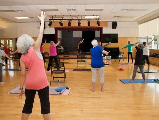 Adults participating in a fitness class