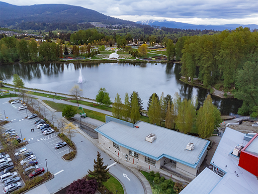 An aerial image of the Innovation Centre and Town Centre Park