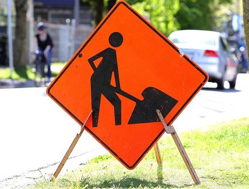 Road work construction sign