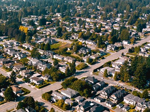 Aerial footage of Southwest Coquitlam residential area