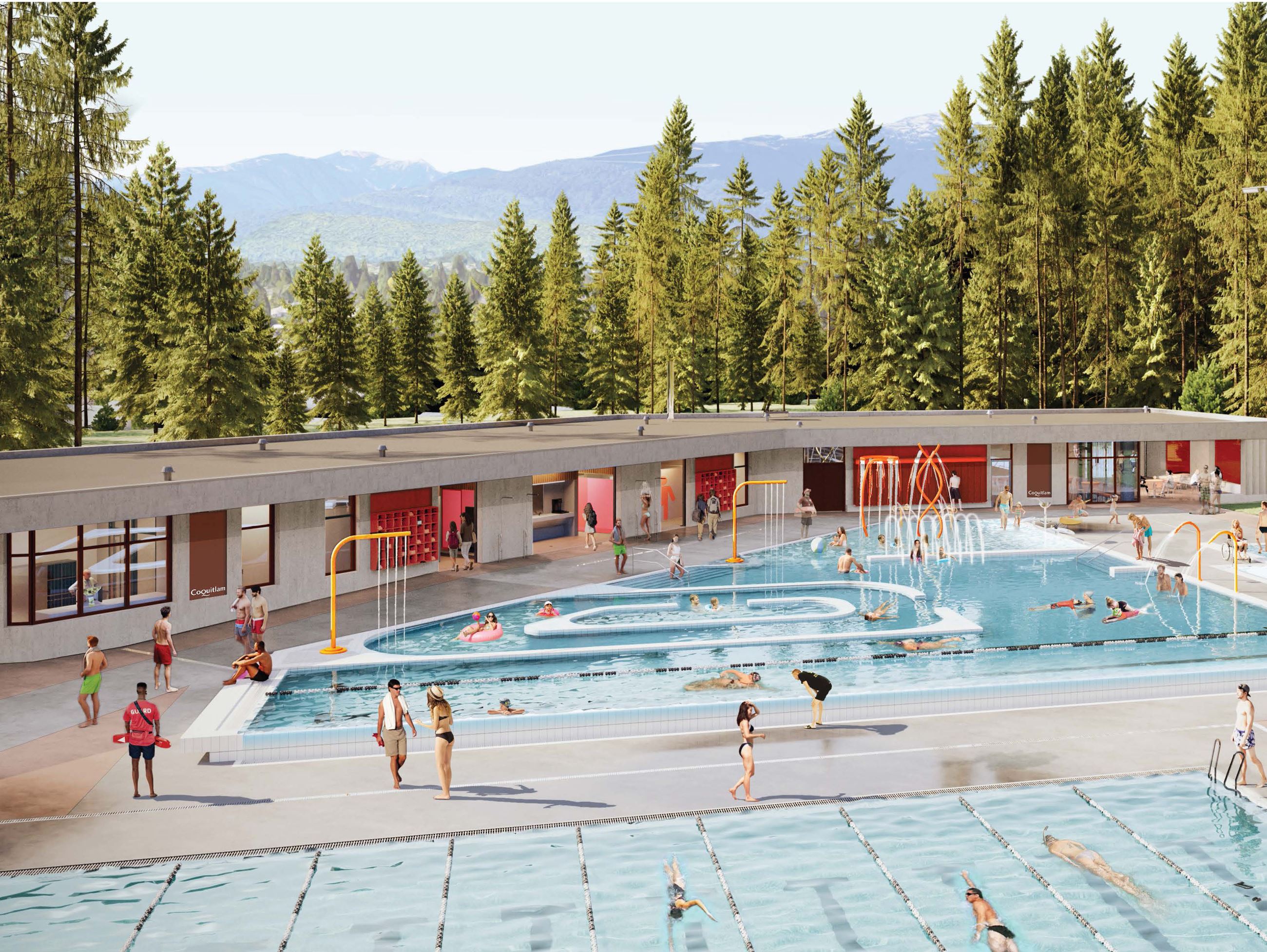 A rendering of people enjoying the new Spani Pool