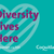 A teal poster with purple lettering which reads Diversity Lives Here