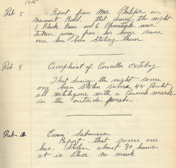 Photo of handwritten logbook entry: Stolen hams