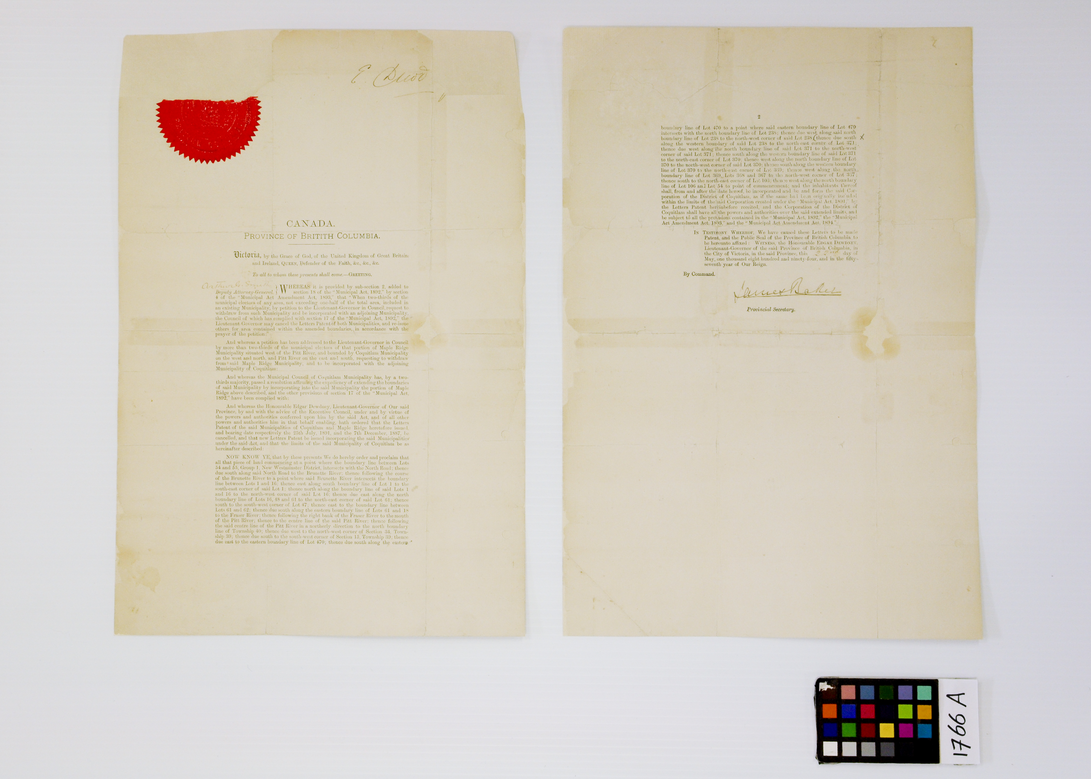 Letters Patent 1894, After Treatment (JPG) Opens in new window