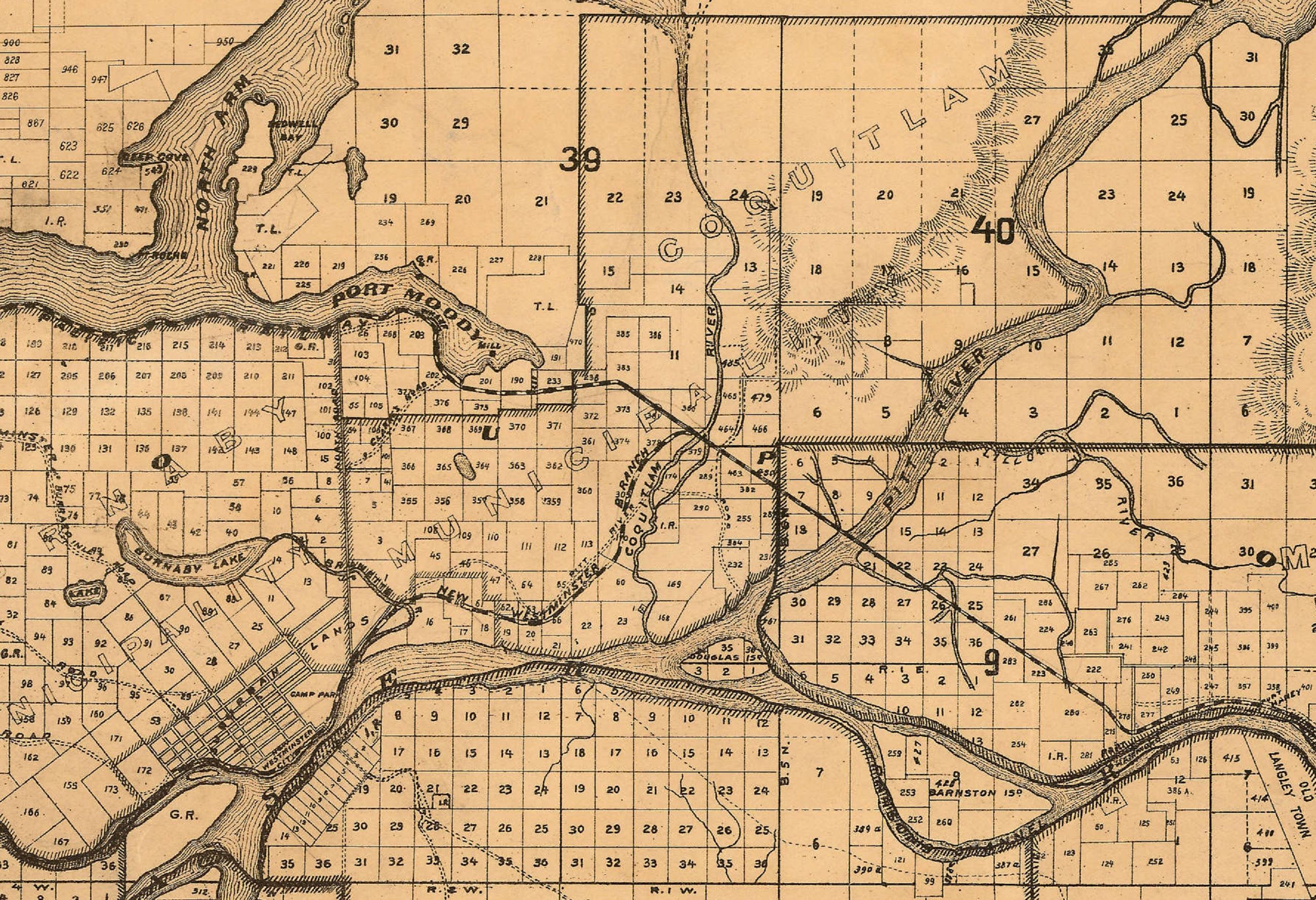 12 - A Portion of a Map of New Westminster District, 1892 (Source City of Vancouver Archives, MAP 44