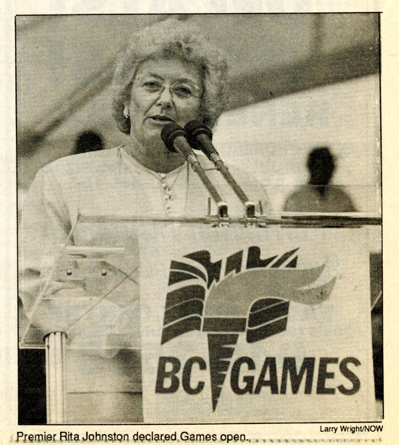 Premier Rita Johnston opening the 1991 B.C. Summer Games (Gordy Robson, Trinity Holdings, Black Pres